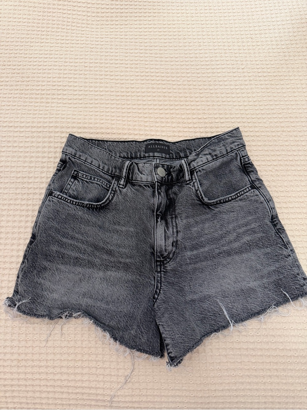 All Saints Washed Black Denim Cutoff Shorts